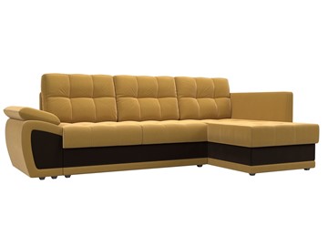 Угловой раскладной диван Нэстор прайм, Желтый/Коричневый (микровельвет) в Уссурийске