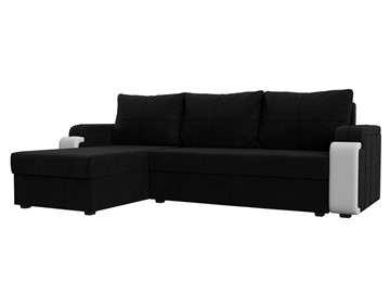 Угловой диван с оттоманкой Николь лайт, Черный/Белый (микровельвет/экокожа) в Уссурийске
