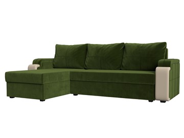 Угловой раскладной диван Николь лайт, Зеленый/Бежевый (микровельвет/экокожа) в Артеме