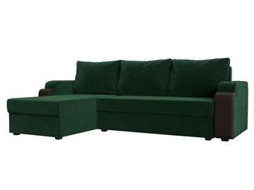 Угловой диван с оттоманкой Николь лайт, Зеленый/Коричневый (велюр/экокожа) во Владивостоке
