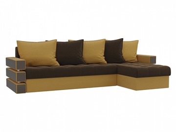 Угловой раскладной диван Венеция, Коричневый/Желтый (микровельвет) во Владивостоке