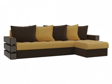 Угловой диван Венеция, Желтый/Коричневый (микровельвет) в Артеме
