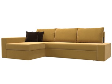 Угловой раскладной диван Версаль, Желтый/Коричневый (микровельвет) в Находке