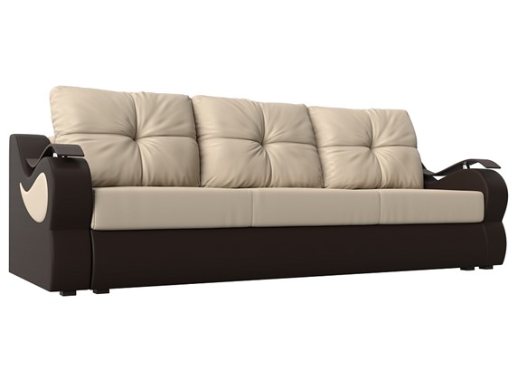 Прямой диван Меркурий еврокнижка, Бежевый/коричневый (экокожа) в Артеме - изображение