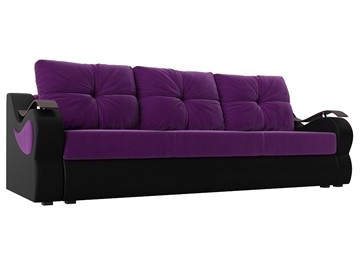 Прямой диван Меркурий еврокнижка, фиолетовый/черный (вельвет/экокожа) во Владивостоке