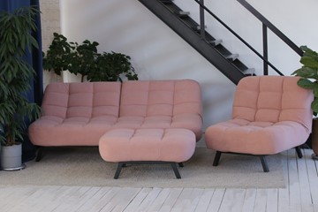 Комплект мебели Абри розовый кресло + диван + пуф опора металл во Владивостоке