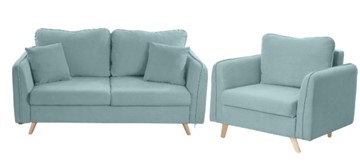 Комплект мебели Бертон голубой диван+ кресло в Артеме