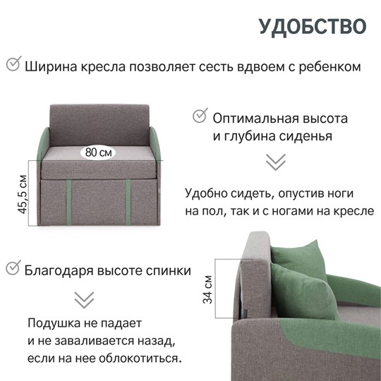 Кресло-кровать Polto серо-коричневый/шалфей (рогожка) во Владивостоке - изображение 20