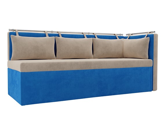 Раскладной кухонный диван Метро угловой, Бежевый/Голубой (велюр) во Владивостоке - изображение