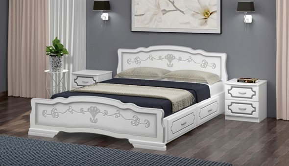 Кровать с выкатными ящиками Карина-6 (Белый Жемчуг) 140х200 в Артеме - изображение