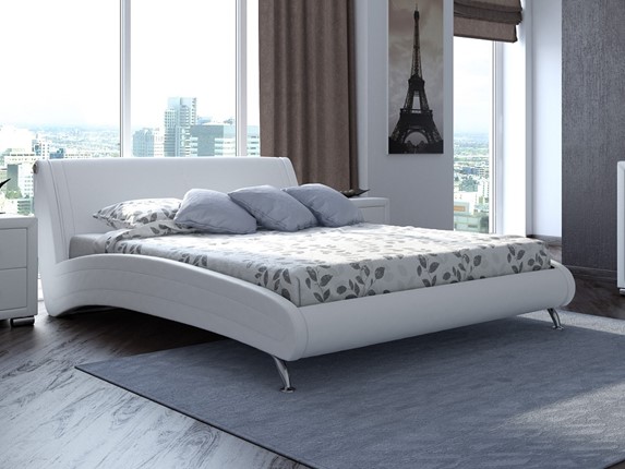 Кровать двуспальная Corso-2 160х200, Экокожа (Белый) во Владивостоке - изображение