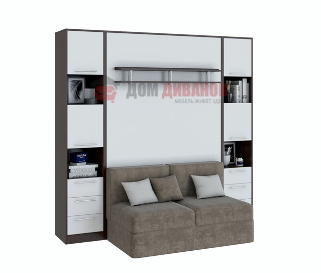 Кровать-шкаф с диваном Бела 1, с полкой ножкой, 1200х2000, венге/белый в Артеме - изображение 1