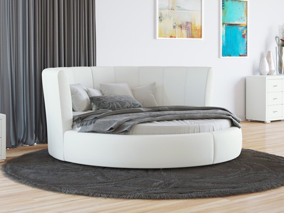 Круглая кровать Luna 200х200, Экокожа (Белый) в Артеме - изображение