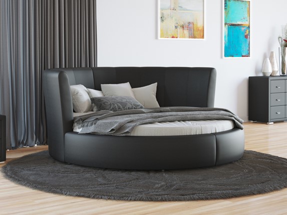 Круглая кровать Luna 200х200, Экокожа (Черный) в Артеме - изображение