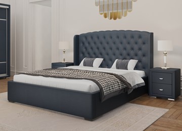 Кровать 2-спальная Dario Classic Lite 200x200, Экокожа (Темно-синий) во Владивостоке