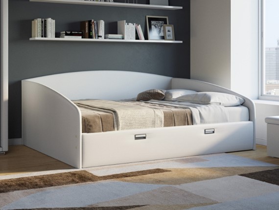 Кровать спальная Bono 160х200, Экокожа (Белый) в Артеме - изображение