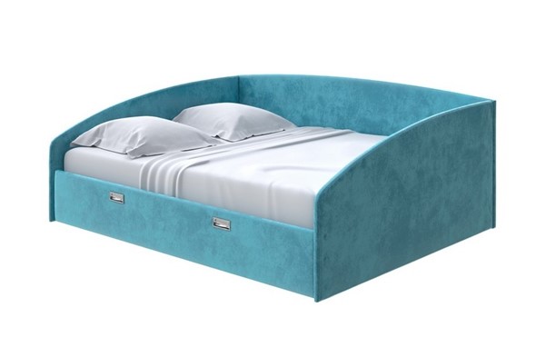 Двуспальная кровать Bono 160х200, Велюр (Лофти Лазурь) во Владивостоке - изображение