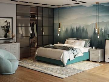 Кровать 2-спальная Como (Veda) Base 1 140x200, Велюр (Forest 562 Голубой) во Владивостоке - предосмотр 1
