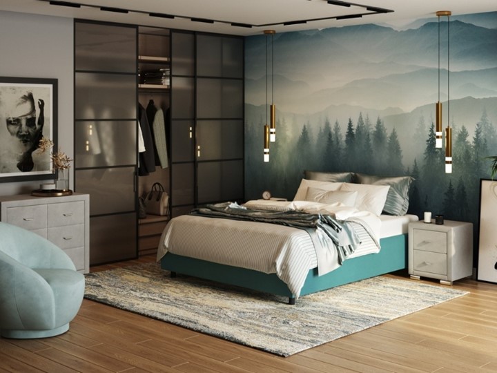 Кровать 2-спальная Como (Veda) Base 1 140x200, Велюр (Forest 562 Голубой) во Владивостоке - изображение 1