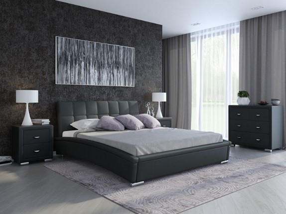 Кровать спальная Corso-1L 140x200, Экокожа (Черный) во Владивостоке - изображение
