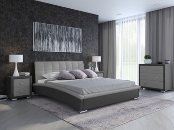 Кровать в спальню Corso-1L 180х200, Экокожа (Темно-серый с серым) в Артеме