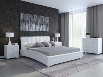 Двуспальная кровать Corso-1L 200x200, Экокожа (Кайман белый) во Владивостоке