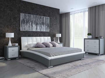 Двуспальная кровать Corso-1L 200x200, Экокожа (Серый с белым) во Владивостоке