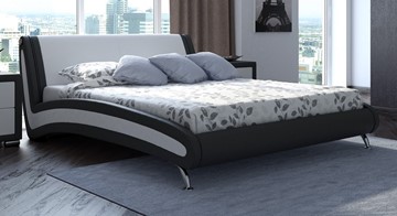 Кровать в спальню Corso-2 140х200, Экокожа (Черный с белым) в Артеме