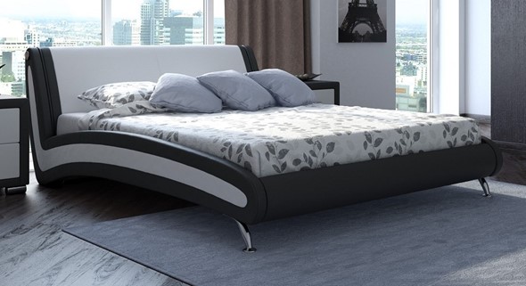 Кровать в спальню Corso-2 140х200, Экокожа (Черный с белым) во Владивостоке - изображение