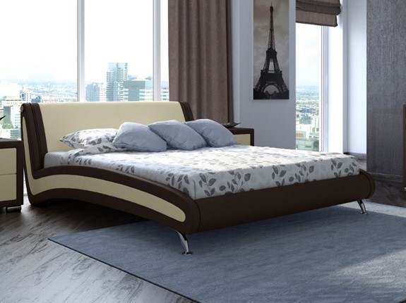Кровать спальная Corso-2 160х200, Экокожа (Коричневый с кремовым) во Владивостоке - изображение