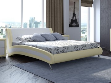 Двуспальная кровать Corso-2 180х200, Экокожа (Кремовый с белым) во Владивостоке