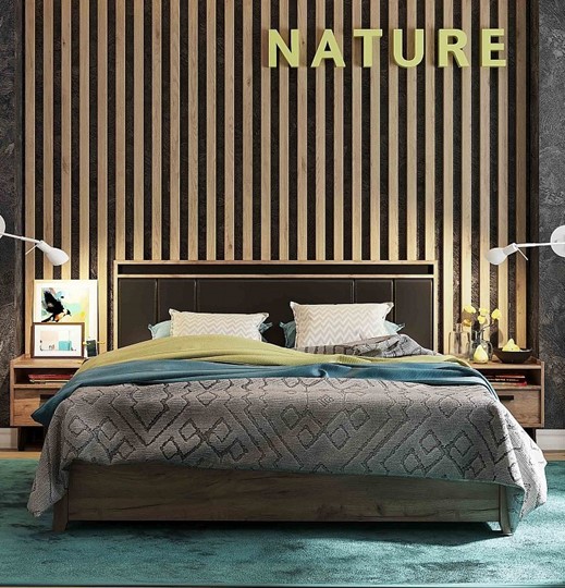 Двуспальная кровать Nature 307 1600, Дуб табачный Craft-Черный во Владивостоке - изображение 1