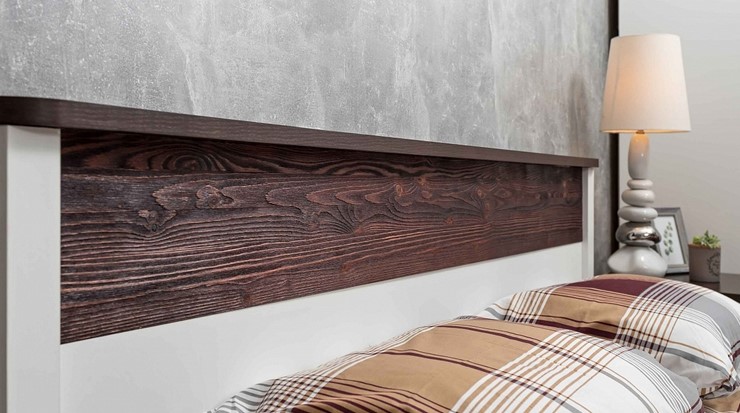 Кровать двуспальная Норвуд 32 с гибкими ламелями дерево, Белый-Орех шоколадный во Владивостоке - изображение 4