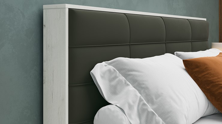 Кровать двуспальная с подъемным механизмом Агата тип 1 (Дуб крафт белый, Велюр Серый) в Артеме - изображение 3