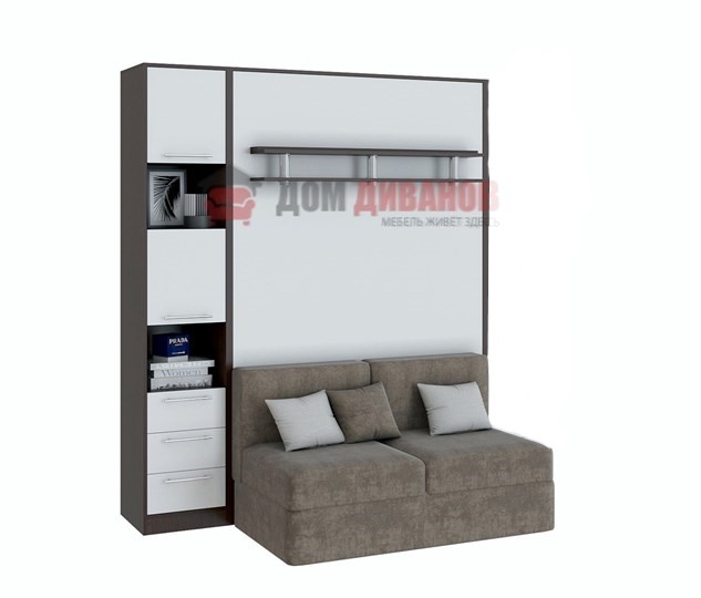 Кровать-шкаф с диваном Бела 1, с полкой ножкой с 1 пеналом, 1600х2000, венге/белый в Артеме - изображение 1