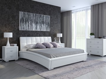 Кровать в спальню Corso-1L 200x200, Экокожа (Белый) в Артеме