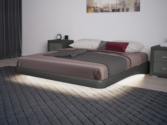 Кровать двуспальная парящая 180х200, Экокожа (Темно-серый) в Артеме - изображение