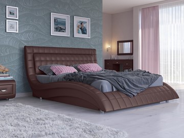 Двуспальная кровать с механизмом Атлантико 200x200, Экокожа (Коричневый) во Владивостоке