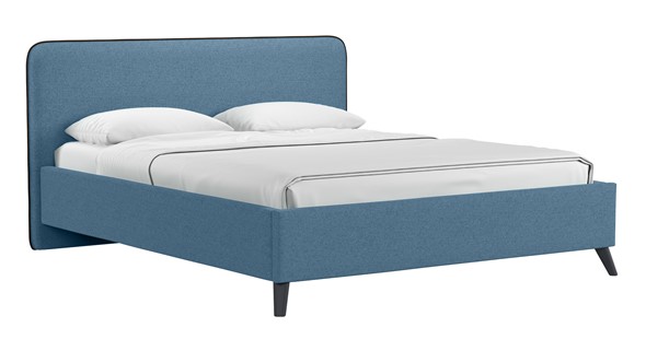 Кровать с подъемным механизмом Миа, 160 Bravo blue (светло-синий) / кант Лайт 10 Велюр (коричневый) + кроватное дно во Владивостоке - изображение