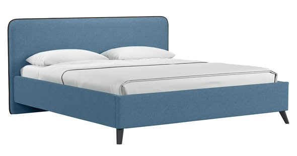 Двуспальная кровать с механизмом Миа, 180 Bravo blue (светло-синий) / кант Лайт 10 Велюр (коричневый) + кроватное дно во Владивостоке - изображение