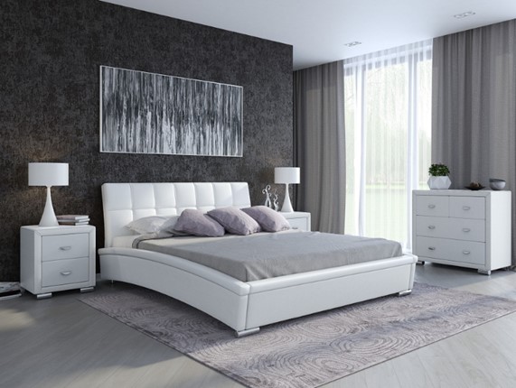 Кровать в спальню Corso-1L 180х200, Экокожа (Белый) во Владивостоке - изображение