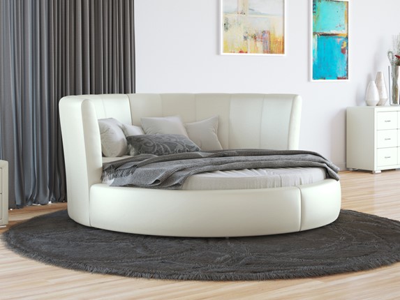 Круглая кровать Luna 200х200, Экокожа (Молочный перламутр) в Артеме - изображение