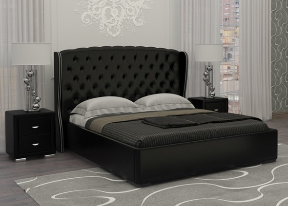 Кровать в спальню Dario Grace 140x200, Экокожа (Черный) во Владивостоке - изображение