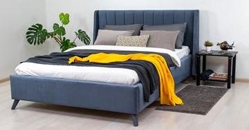 Спальная кровать Мелисса 140, арт. Тори 83 велюр (серо-синий) + кроватное дно во Владивостоке - предосмотр 4