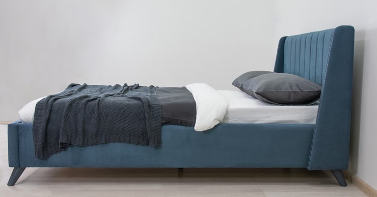 Спальная кровать Мелисса 140, арт. Тори 83 велюр (серо-синий) + кроватное дно во Владивостоке - изображение 6
