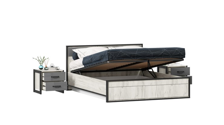 Модульная спальня Техно №2 (кровать с механизмом) Дуб крафт белый/Серый шифер во Владивостоке - изображение 2