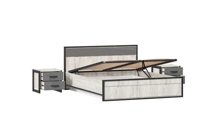Модульная спальня Техно №2 (кровать с механизмом) Дуб крафт белый/Серый шифер во Владивостоке - изображение 3