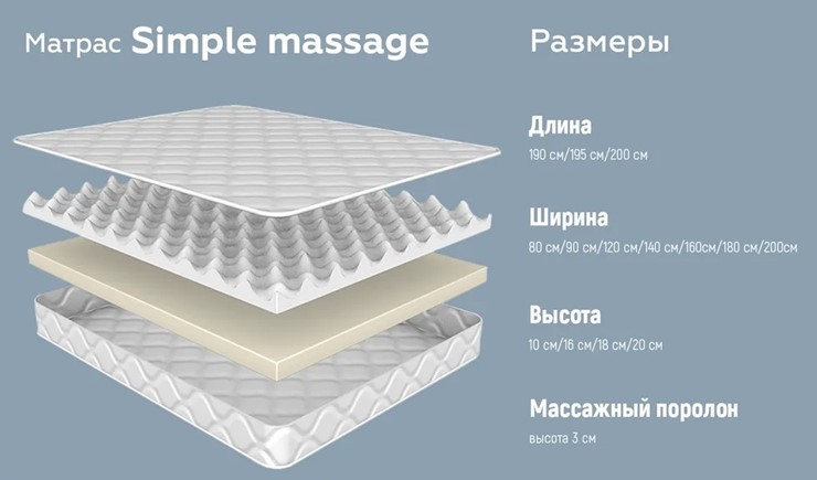 Беспружинный матрас Simple massage 16 во Владивостоке - изображение 3