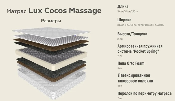 Матрас Lux Cocos Massage 24 во Владивостоке - изображение 3