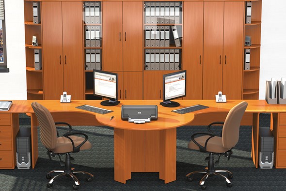 Офисный набор мебели Классик для двух сотрудников с большим шкафом в Находке - изображение